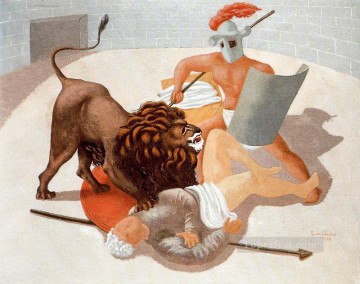 Abstracto famoso Painting - gladiadores y leones 1927 Giorgio de Chirico Surrealismo